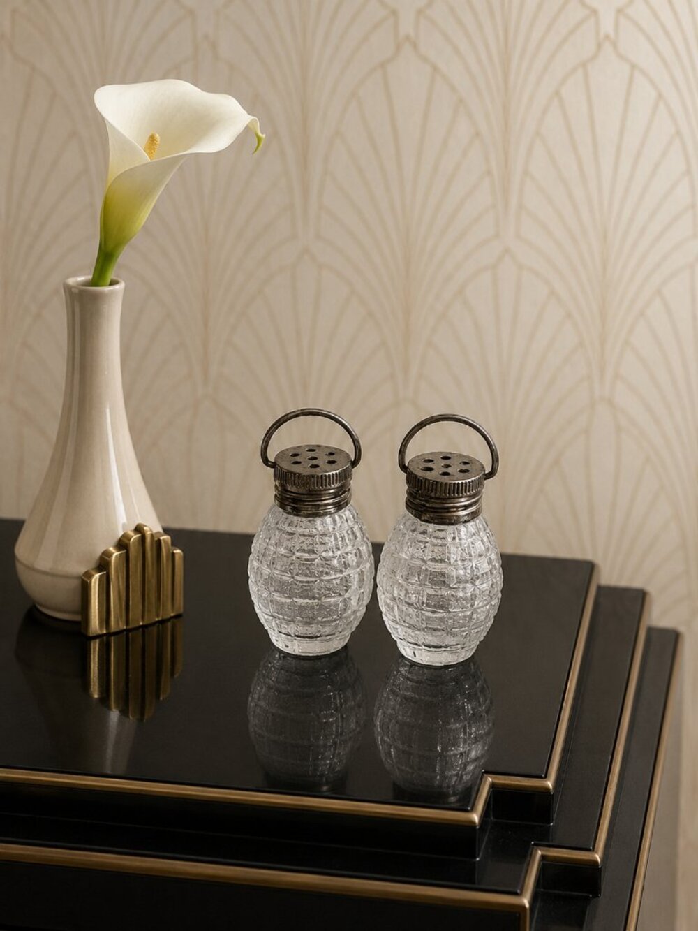 Vintage Art Deco Mini Grenade Salt and Pepper Shakers